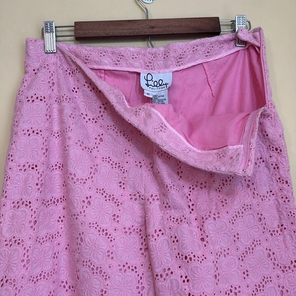 Vintage Lilly Pulitzer | Pink Cotton Daisy Embroidered Eyelet Pants Trousers 10